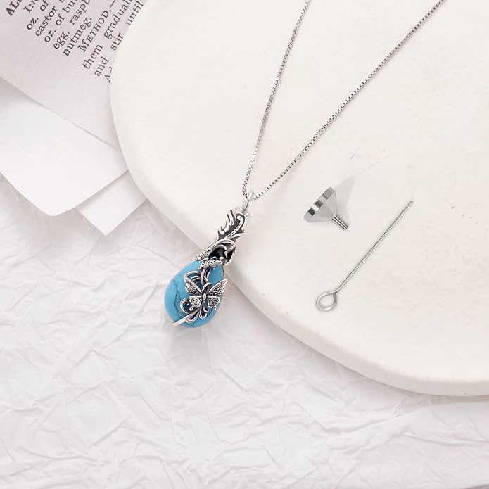 Animal Crystal Urn Necklace For Ashes Sterling Silver Butterfly Dragonfly Bee Phoenix Peacock Hummingbird Fox Angel Wing Pentagram Pentacle Cremation Necklace Heart Teardrop Urn Holder Necklaces For Women Memorial Jewelry