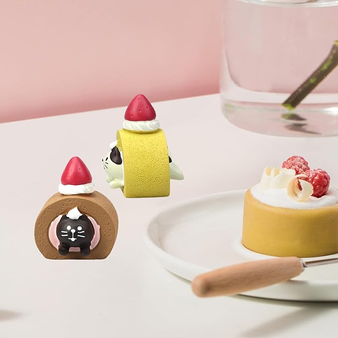 Cute Miniature Cat Figurine Resting on Swiss Roll Resin Mini Cat Figures, Kitten Miniature Desk Accessories - Perfect Cute Cat Gift for Cat Lovers