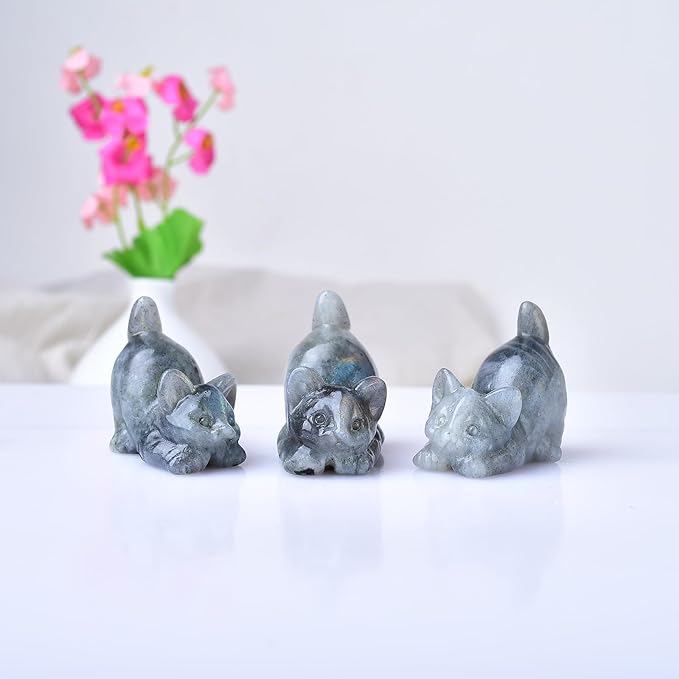 Labradorite Cat Decor Statue Crystals and Healing Stones Cat Figurine Polished Gemstones Bedroom Office Desk Home Decoration A Lucky Decoration for Cat Lover