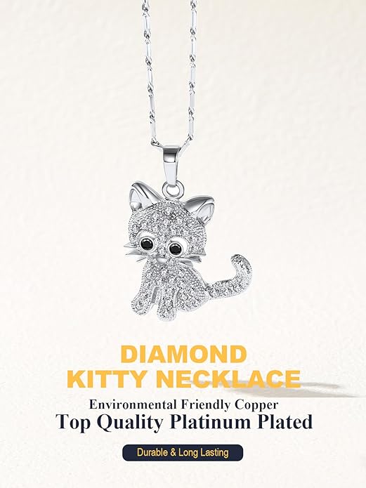 U7 Cat Pendant Necklace for Women Stainless Steel Cute Kitty Cat Jewelry Gift