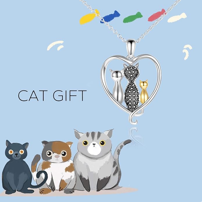 MONGAS Cat Necklace Sterling Silver Sister Pendant Necklace Black Cats Jewelry Gifts Cat Lover Woman Sisters