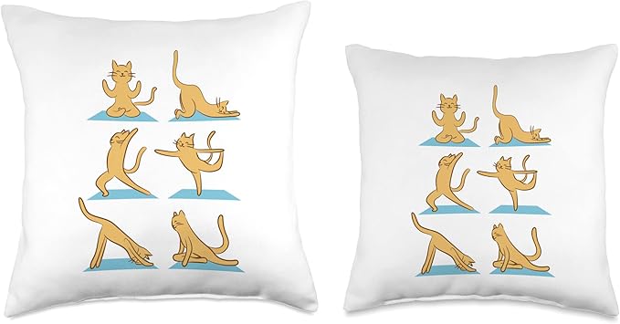 Cat Yoga Figures Throw Pillow