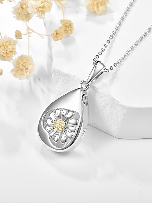 TANGPOET Teardrop Ashes Necklace 925 Sterling Silver Urn Necklace, Cremation Jewellery for Ashes Pendant, Gifts for Women Ladies, with Funnel Filler Kit