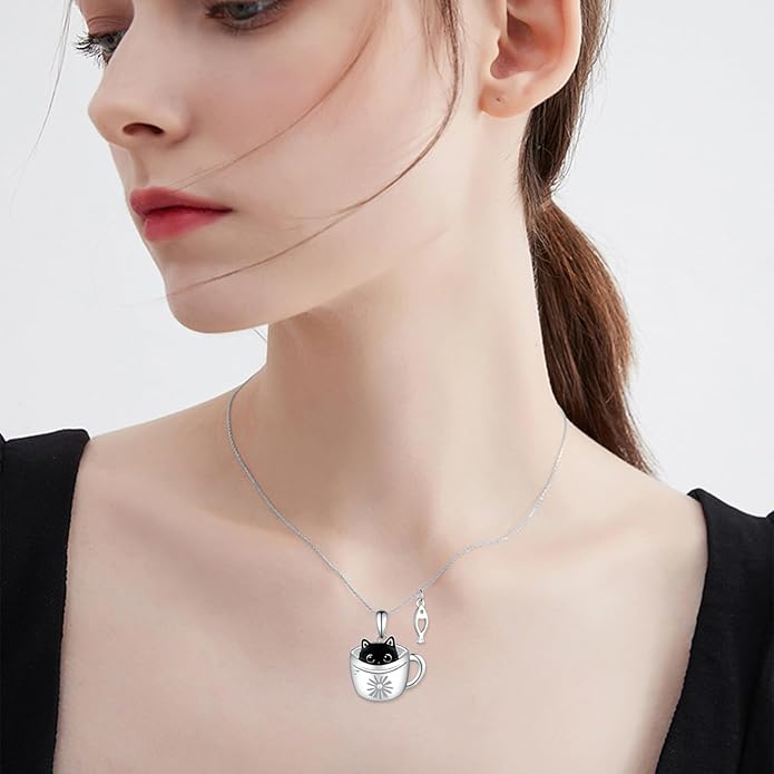 Black Cat/Pug/Boston Terrier/Capybara/Yorkie/Beagle/Maltese/Corgi Necklace 925 Sterling Silver Cute Animal Jewelry for Women