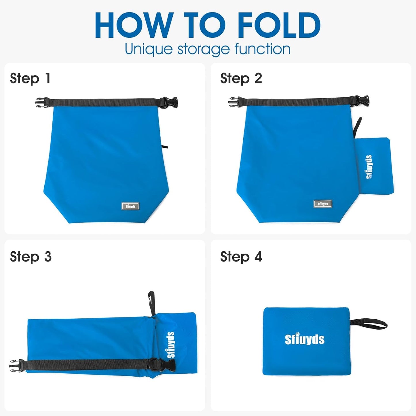 Pet Food Storage Bag,Dog Storage Organizer Bag w/2PCS Collapsible Dog Travel Bowls and Zipper Side Pocket for Home(Blue, Large)