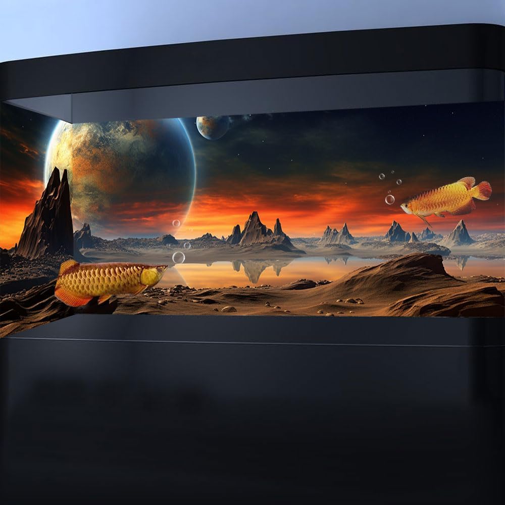 72X24IN Cosmic Aquarium Background, Cool Parallel Space Themed Fish Tank Background, Tropical Desert Terrarium Background with 8 EVA Double-Sided Tape