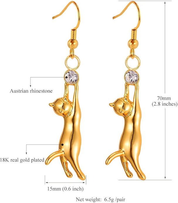 U7 Cute Cat Ear Pendant Platinum/18K Gold Plated Drop Earrings With Rhinestone
