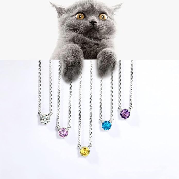 SILVERCUTE Sterling Silver Birthstone Necklace for Women,Dainty Silver Pendant Necklace with Round Cubic Zirconia,16"-18"