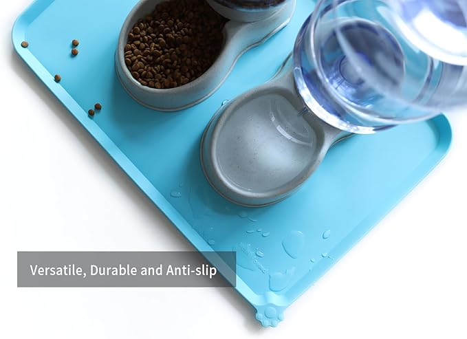 Hoki Found Large Silicone Non Slip Pet Dog Cat Bowl Mats - Waterproof Food Mats for Carpet - Arctic