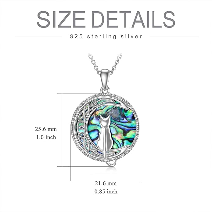 TOUPOP Cat Necklace Sterling Silver Abalone Shell Celtic Cat on the Moon with Abalone Shell Birthday Christmas Jewelry Gifts for Women