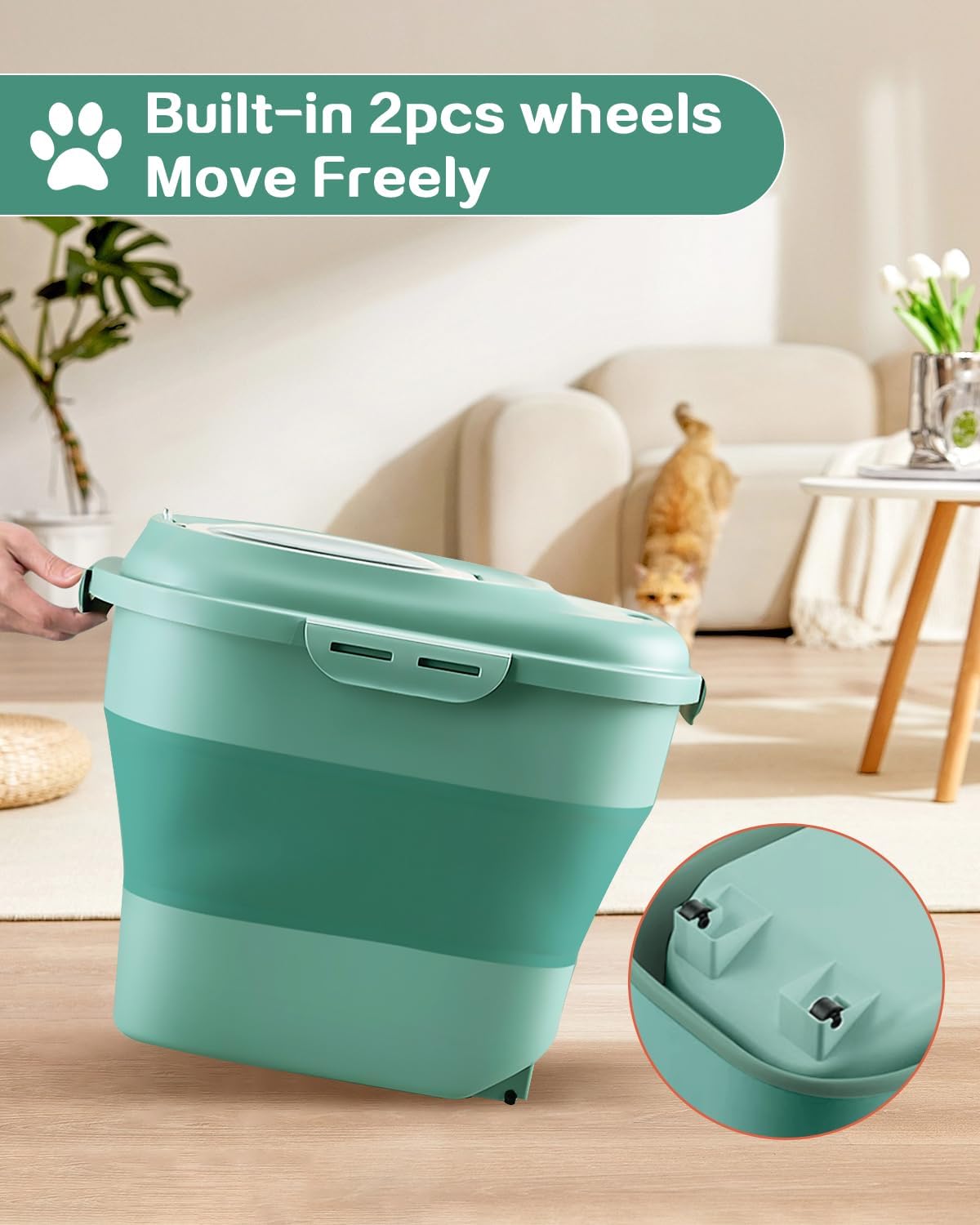 ANVS Dog Food Storage Container-Up to 30Lbs Collapsible Dog Food Container with Airtight Lids, Scoop and 2.5L Small Pet Food Storage Container Dry Food For Dog, Cat and Other Pet Food (Green)