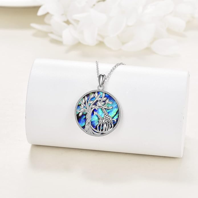 TOUPOP Tree of Life Animal Necklace 925 Sterling Silver Crystal/Abalone Shell Animal Pendant Jewelry Birthday Mothers Day Gifts for Women Mom Wife Her