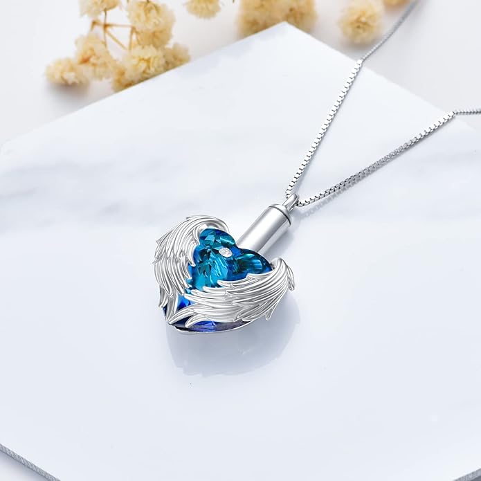 Animal Crystal Urn Necklace For Ashes Sterling Silver Butterfly Dragonfly Bee Phoenix Peacock Hummingbird Fox Angel Wing Pentagram Pentacle Cremation Necklace Heart Teardrop Urn Holder Necklaces For Women Memorial Jewelry