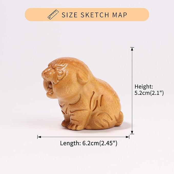 Tiger Wooden Figurine,Miniature Wood Gift Handmade Art Carved Small Animal Statue,Desk Decoration Lovely Gift Home Decor Table Living Room Bedroom Desktop Bookshelf Garden Decoration