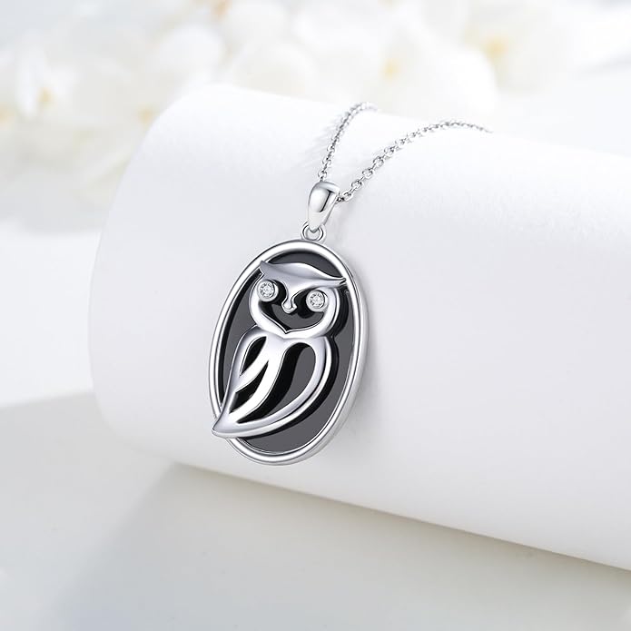 Black Cat/Fox/Owl/Panda/Butterfly/Cat/Dog Paw Print/Mushroom for Women Sterling Silver Animal Pendant Necklace Jewelry Christmas Birthday Gifts for Couples Sisters