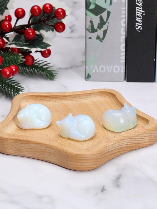 Top Plaza 1.6" Opalite Cat Crystal Statue Cute Sleeping Cat Figurine Polished Carved Gemstones Sculpture Home Office Desk Decor Balancing Meditation Crystal Gifts for Women Cats Lover