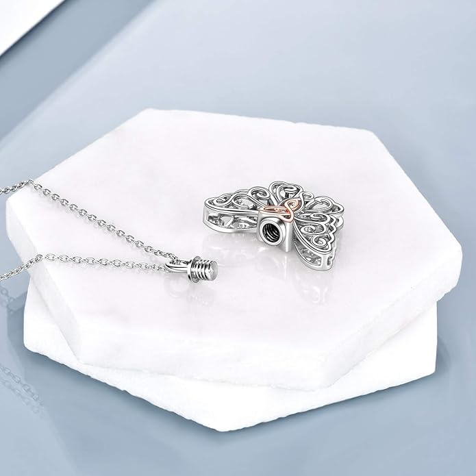 Butterfly/Dragonfly Urn Necklace for Ashes 925 Sterling Silver Celtic Knot Butterfly/Dragonfly Pendant Cremation Keepsake Necklace for Women Jewelry