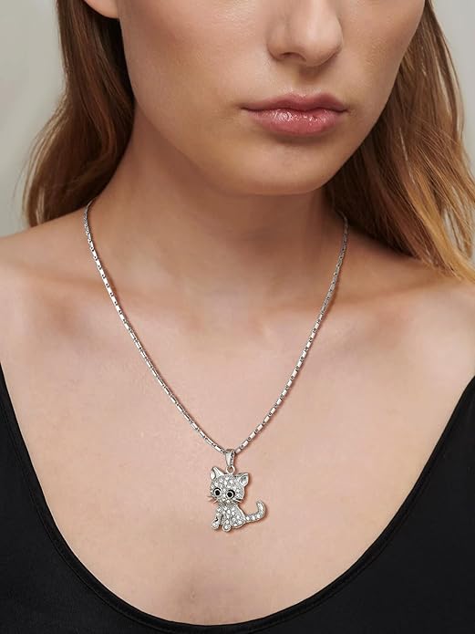 U7 Cat Pendant Necklace for Women Stainless Steel Cute Kitty Cat Jewelry Gift
