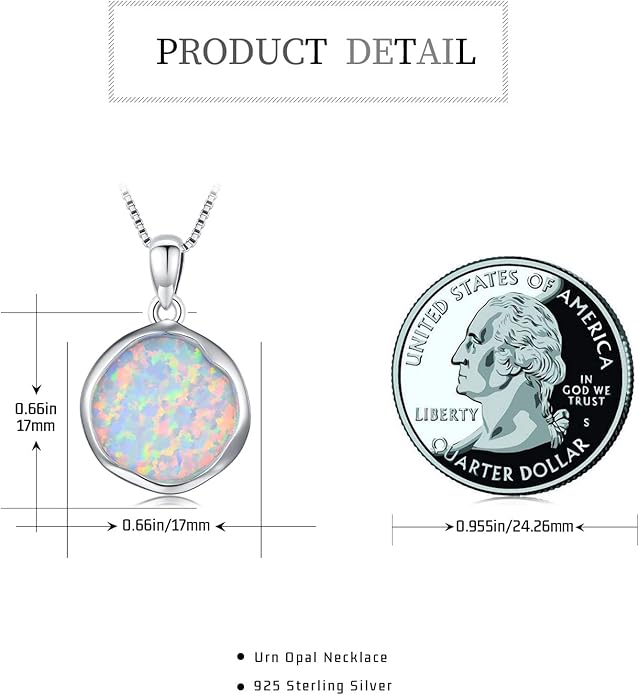 Urn necklace for Ashes 925 Sterling Silver Opal/Turquoise/Moonstone/Moss agate Pendant Cremation Memory Jewelry Keepsake Gifts for Women