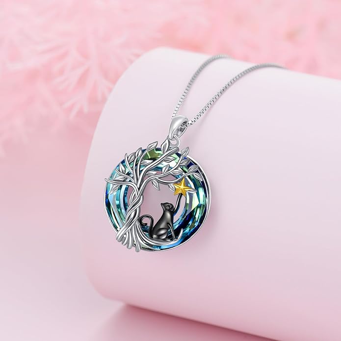 TOUPOP Tree of Life Animal Necklace 925 Sterling Silver Crystal/Abalone Shell Animal Pendant Jewelry Birthday Mothers Day Gifts for Women Mom Wife Her