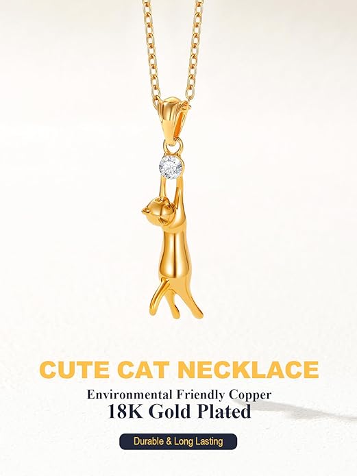 U7 Cat Pendant Necklace for Women Stainless Steel Cute Kitty Cat Jewelry Gift
