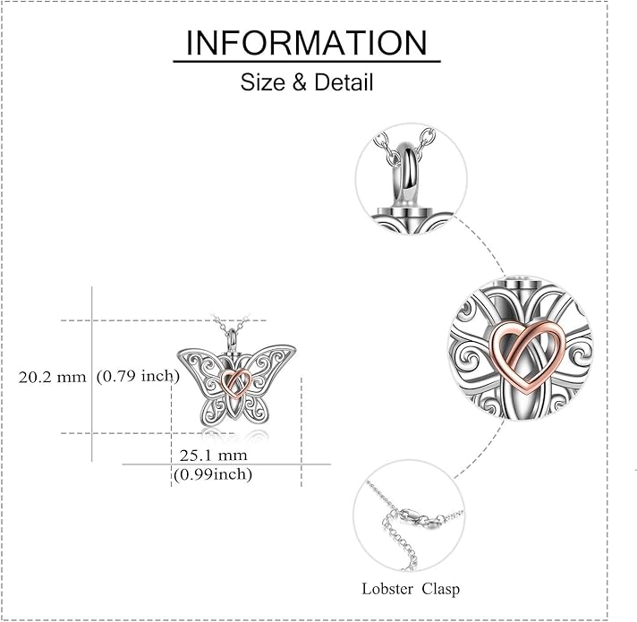 Butterfly/Dragonfly Urn Necklace for Ashes 925 Sterling Silver Celtic Knot Butterfly/Dragonfly Pendant Cremation Keepsake Necklace for Women Jewelry