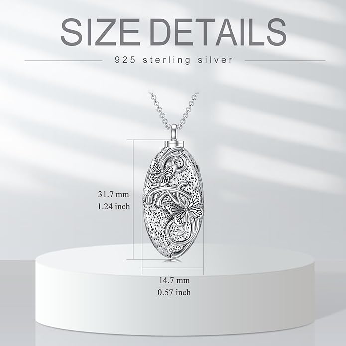 Animal Crystal Urn Necklace For Ashes Sterling Silver Butterfly Dragonfly Bee Phoenix Peacock Hummingbird Fox Angel Wing Pentagram Pentacle Cremation Necklace Heart Teardrop Urn Holder Necklaces For Women Memorial Jewelry