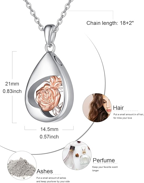 TANGPOET Teardrop Ashes Necklace 925 Sterling Silver Urn Necklace, Cremation Jewellery for Ashes Pendant, Gifts for Women Ladies, with Funnel Filler Kit