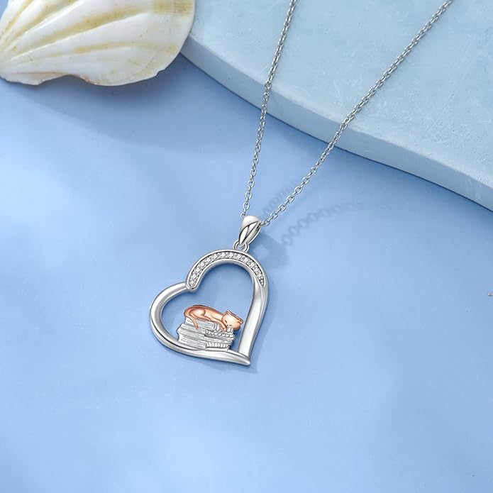 Cat Squirrel Llama Raccoon Tiger Cheetah Elephant Fox Sloth Koala Monkey Horse Dinosaur Axolotl Necklace Animal Pendant Heart Necklace 925 Sterling Silver