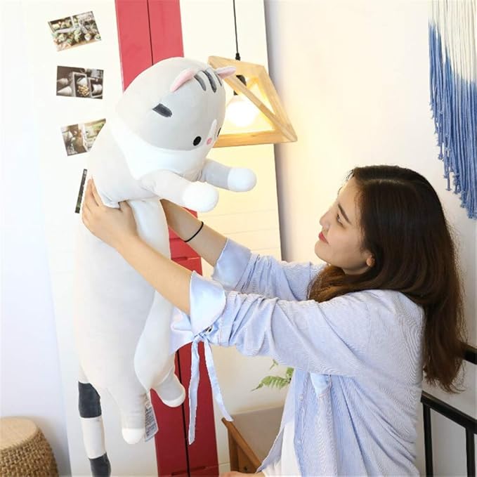 shangman Lovely Plush Cat Doll Cute Cartoon Soft Stuffed Kitten Pillow Long Throw Sleeping Pillow Doll Toy Gift for Kids Girlfriend Multiple Size (Grey,130cm/51.1in)