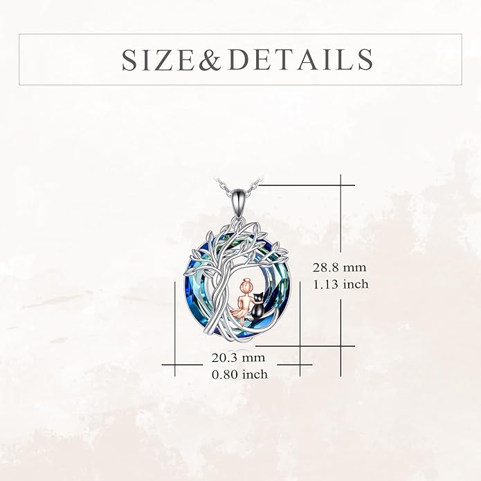 Tree of Life Necklace Sterling Silver Sister Pendant Blue Crystal Jewelry Gift for Women