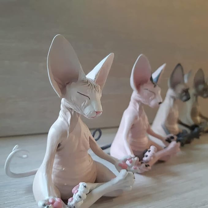 Sphynx Cat Meditate Collectible Figurines Zen Yoga Relaxed Pose Buddha Meditation Cat Statue for Home Office (Gray)