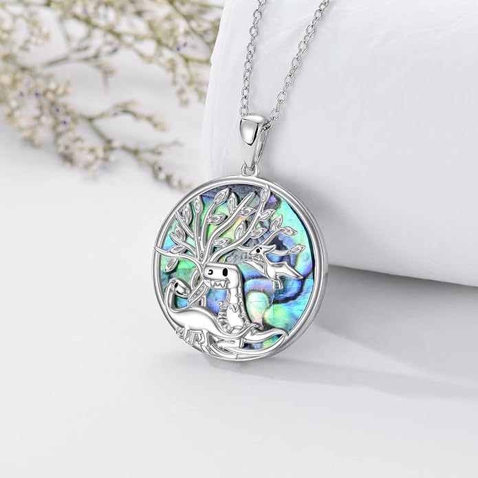TOUPOP Tree of Life Animal Necklace 925 Sterling Silver Crystal/Abalone Shell Animal Pendant Jewelry Birthday Mothers Day Gifts for Women Mom Wife Her