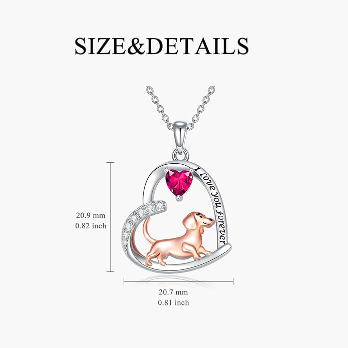 Dachshund Necklace 925 Sterling Silver Dachshund Birthstone Pendant Cute Animal Puppy Dog Dachshund Jewelry Gifts for Women Dachshund Lover