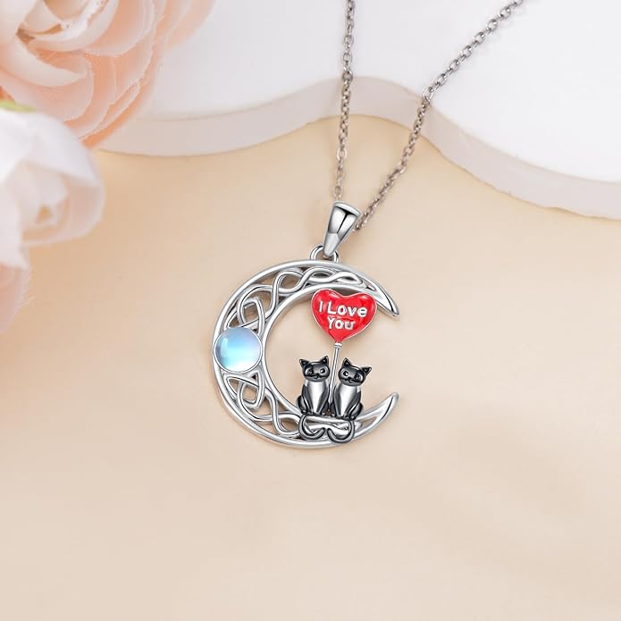 Cat Necklace 925 Sterling Silver Cat Pendant Necklace Cute Animal Jewelry Gift for Women Mother Grandma