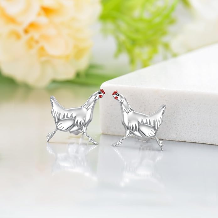 Sterling Silver Cat / Cow / Pig / Bunny / Squirrel / Giraffe / Highland Cow / Lion / Chicken / Ladybug / Star / Moon Stud Earrings for Women Cute Animal Post Earrings Hypoallergenic Animal Jewelry Gift for Teens Girls