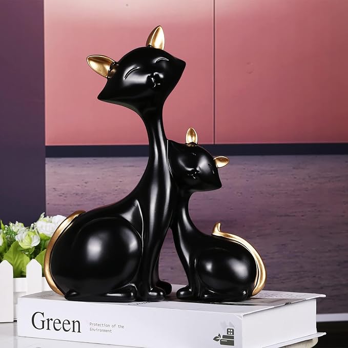 SHENGTIAN Cat Statue, Home Decor Mini Cat Figurines, Room Decor Matt Ceramic Small Cat Figurine, Give Cat Figurines for Cat Lovers (Black)