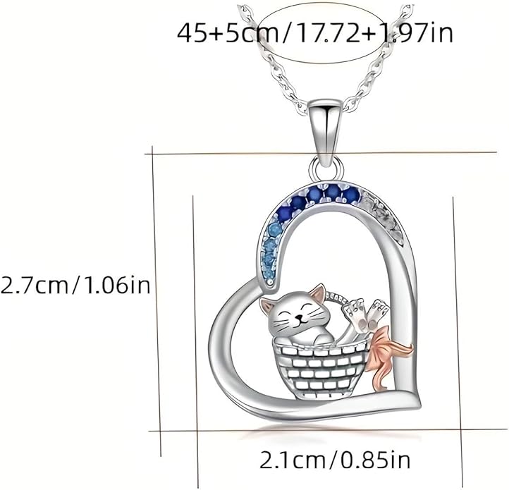 Cute Heart Necklace, With Black Cat - Charming Cat Heart in Rose Gold - Stylish Gift for Women & Party Accessory