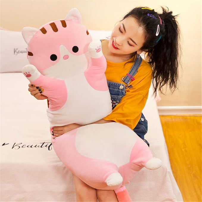 shangman Lovely Plush Cat Doll Cute Cartoon Soft Stuffed Kitten Pillow Long Throw Sleeping Pillow Doll Toy Gift for Kids Girlfriend Multiple Size (Pink,130cm/51.1in)
