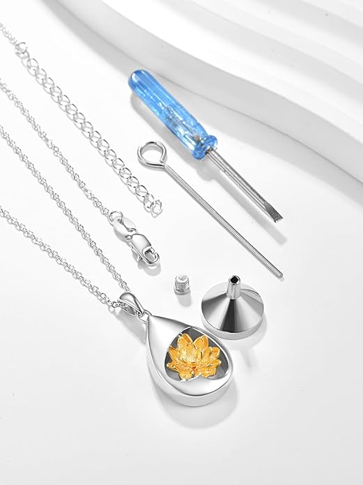 TANGPOET Teardrop Ashes Necklace 925 Sterling Silver Urn Necklace, Cremation Jewellery for Ashes Pendant, Gifts for Women Ladies, with Funnel Filler Kit