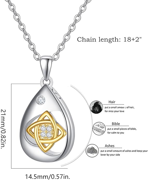 TANGPOET Teardrop Ashes Necklace 925 Sterling Silver Urn Necklace, Cremation Jewellery for Ashes Pendant, Gifts for Women Ladies, with Funnel Filler Kit