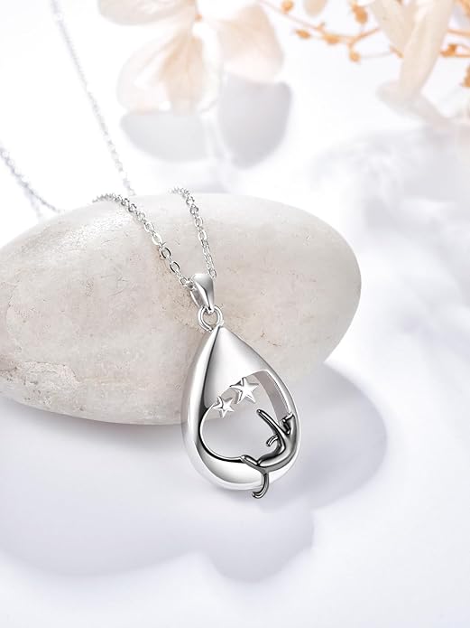 TANGPOET Teardrop Ashes Necklace 925 Sterling Silver Urn Necklace, Cremation Jewellery for Ashes Pendant, Gifts for Women Ladies, with Funnel Filler Kit