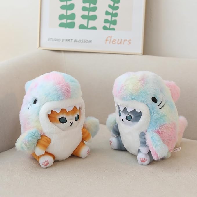 Shark Cat Plush Toy, Cute Fried Shrimp Shark Stuffed Animals Doll, Kawaii Shark Cat Plush Pillow Toy Birthday for Kids Boys Girls (8inch, Colorful)