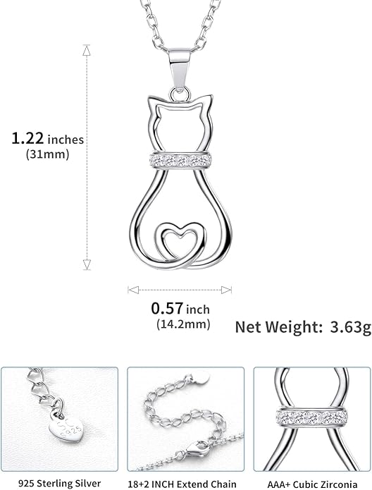 SILVERCUTE Cat Necklaces for Cat Lovers Sterling Silver Womens Jewelry S925 Kitten Pendant Cat Collarbone Necklace