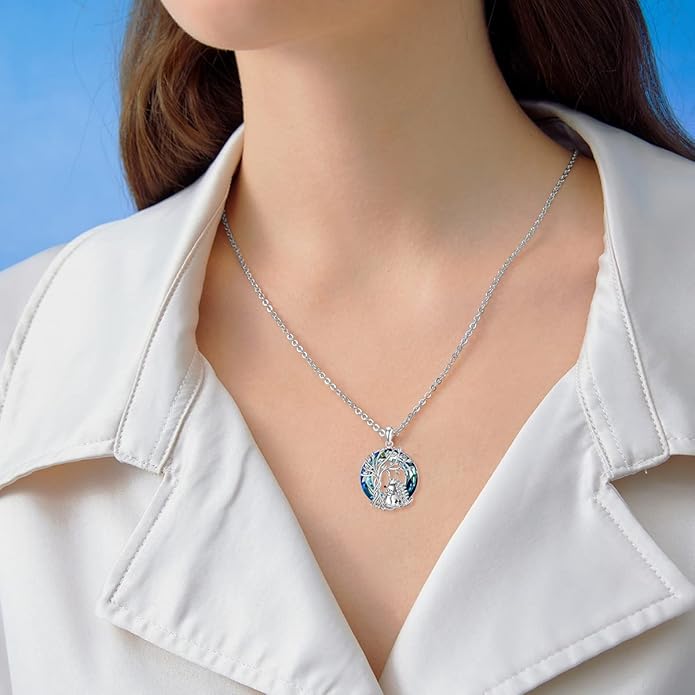 TOUPOP Tree of Life Animal Necklace 925 Sterling Silver Crystal/Abalone Shell Animal Pendant Jewelry Birthday Mothers Day Gifts for Women Mom Wife Her