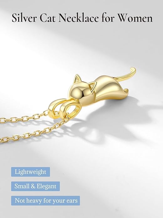 SILVERCUTE Cat Necklaces for Cat Lovers Sterling Silver Womens Jewelry S925 Kitten Pendant Cat Collarbone Necklace
