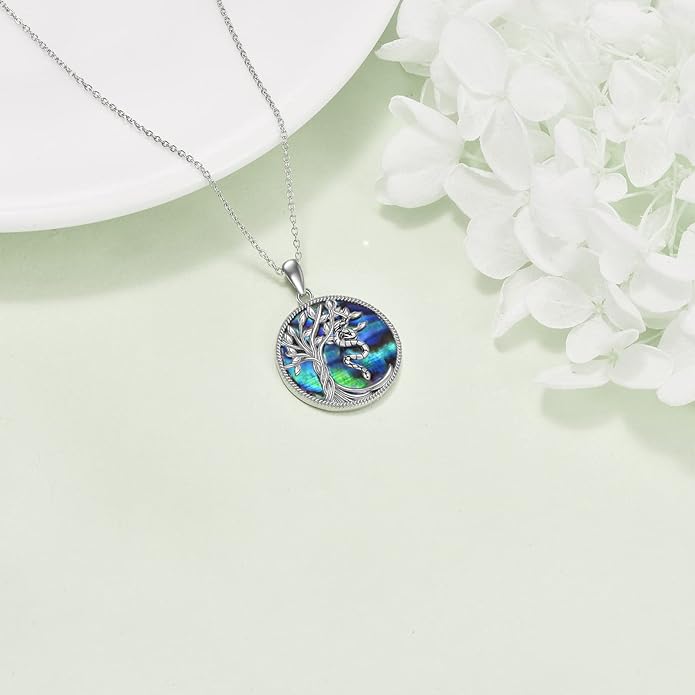 TOUPOP Tree of Life Animal Necklace 925 Sterling Silver Crystal/Abalone Shell Animal Pendant Jewelry Birthday Mothers Day Gifts for Women Mom Wife Her