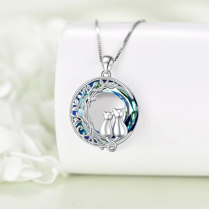 Turtle/Black Cat/Compass Necklace Sterling Silver Crystal Pendant Necklaces Cute Animal Jewerly for Women Mom