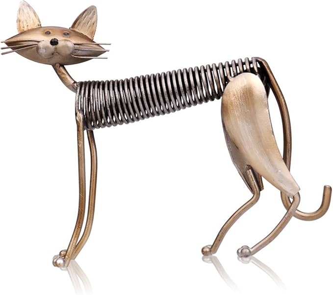 Tooarts Metal Sculpture Iron Art Cat Spring Handicraft Crafting Home Decoration Furnishing Craft