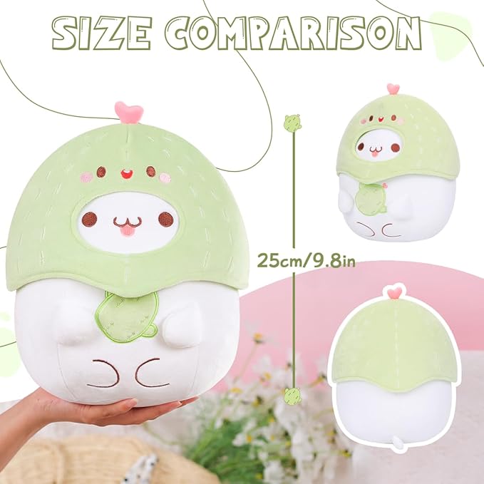 AIXINI Cute Cactus Cat Plush Pillow 10" Kitten Stuffed Animal, Soft Kawaii Cat Plushie with Cactus Outfit Costume, Hugging Plush Squishy Pillow Toy